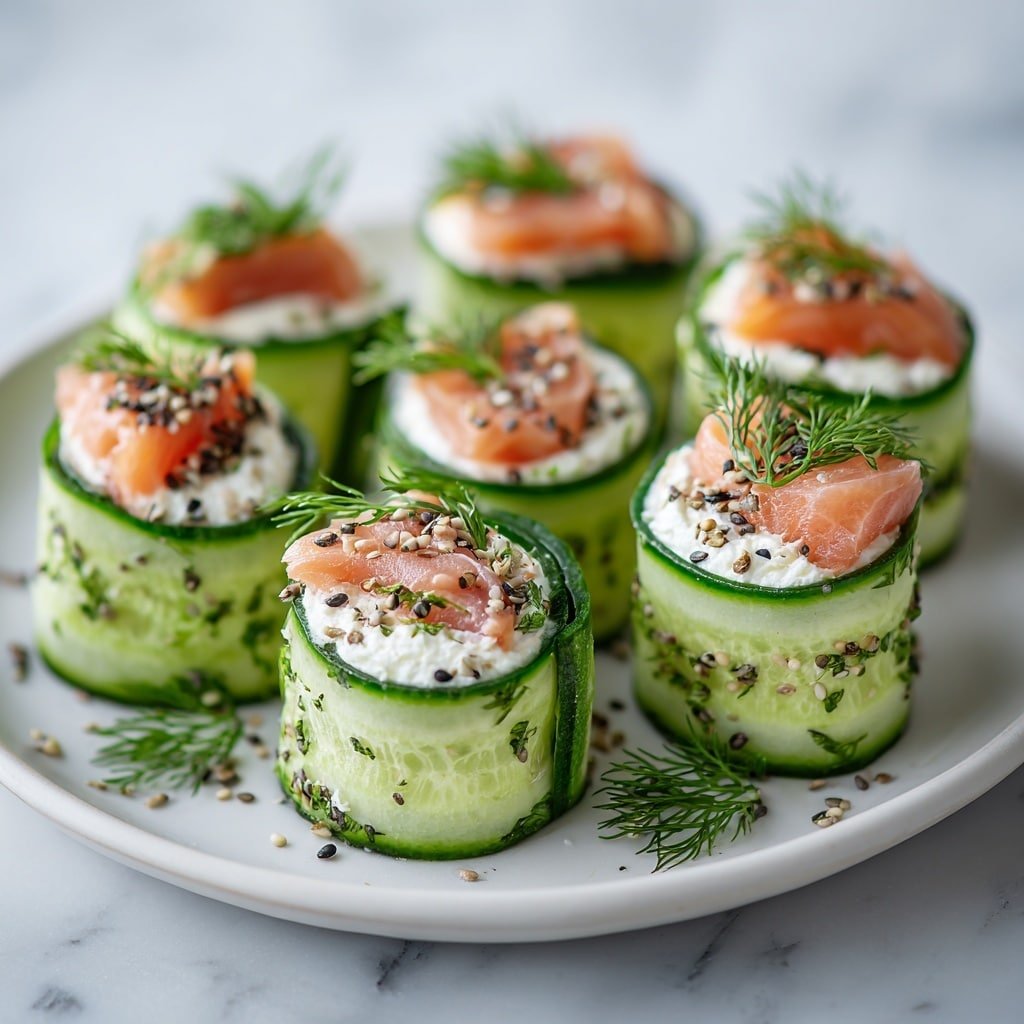 Everything Bagel Cucumber Rolls with Cream Cheese and Smoked Salmon Recipe - Recipe Image — Everything Bagel Cucumber Rolls with Cream Cheese and Smoked Salmon, appetizer ideas with smoked salmon and cucumber, easy finger foods for parties, healthy snack recipes with smoked salmon, bite-sized appetizer recipes