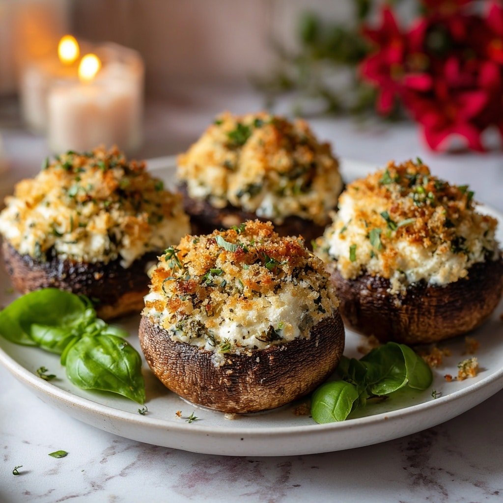 Stuffed Portobello Mushrooms Recipe - Recipe Image — Stuffed Portobello Mushrooms, Portobello Mushroom Filling, Baked Stuffed Mushrooms, Easy Vegetarian Mushroom Recipes, Healthy Stuffed Mushroom Dishes