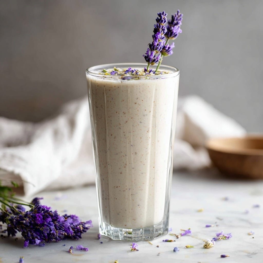 Salted Honey Lavender Milkshake Recipe - Recipe Image — Salted Honey Lavender Milkshake, lavender milkshake recipe, honey lavender milkshake, floral milkshake drink, easy homemade milkshake
