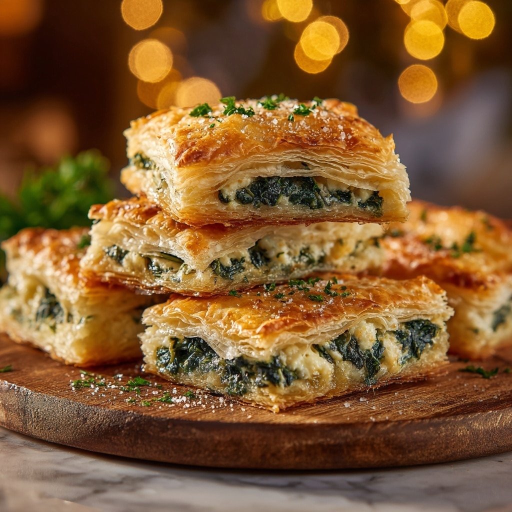Spinach Feta Puffs Recipe - Recipe Image — Spinach Feta Puffs, Spinach Feta Puffs recipe, savory puff pastry bites, easy spinach feta appetizers, flaky cheese puff snacks