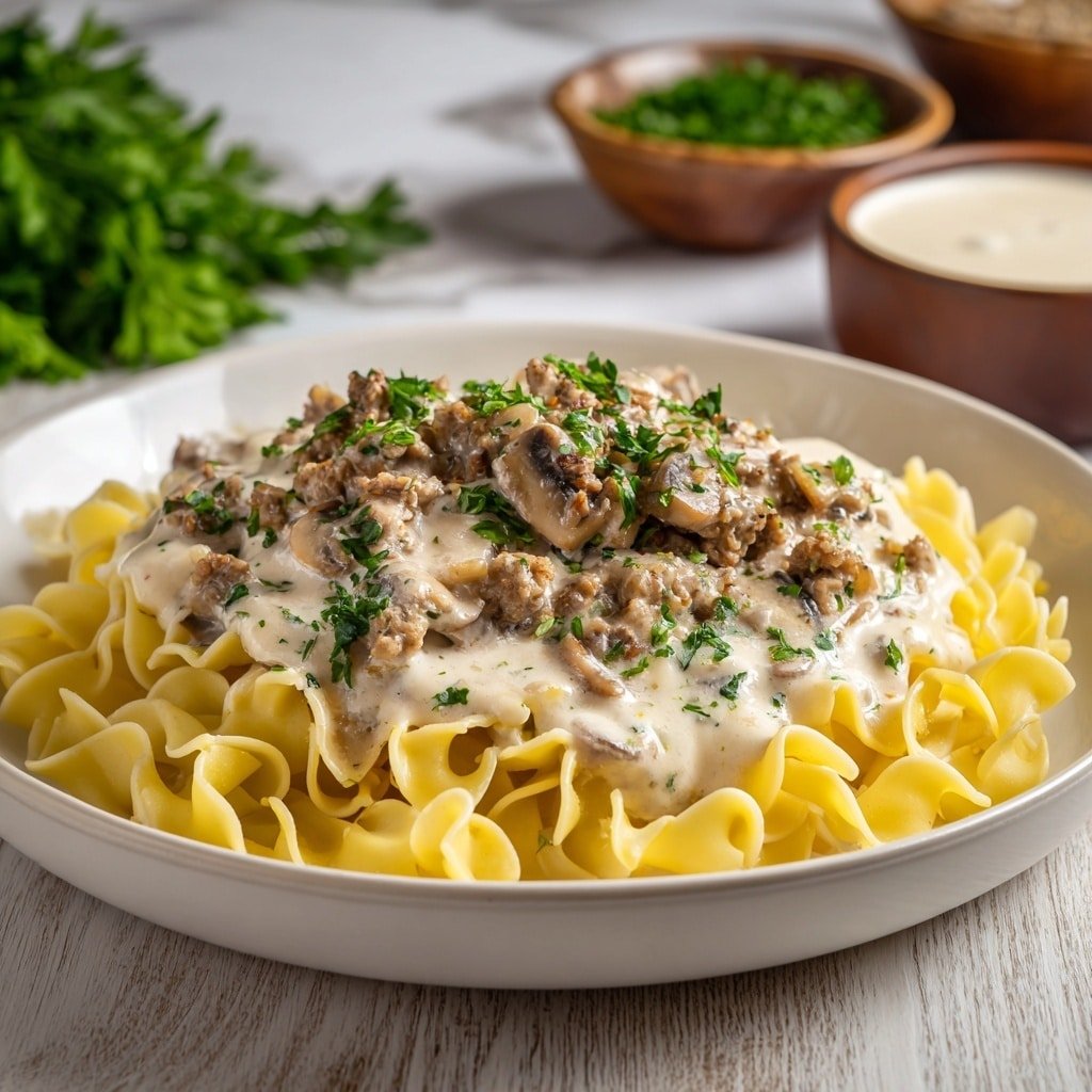Beef Stroganoff with Mushrooms and Egg Noodles Recipe - Recipe Image — Beef Stroganoff with Mushrooms and Egg Noodles, Easy Beef Stroganoff Recipe, Creamy Mushroom and Beef Noodles, Comfort Food Beef Stroganoff, Quick Beef Stroganoff Dinner