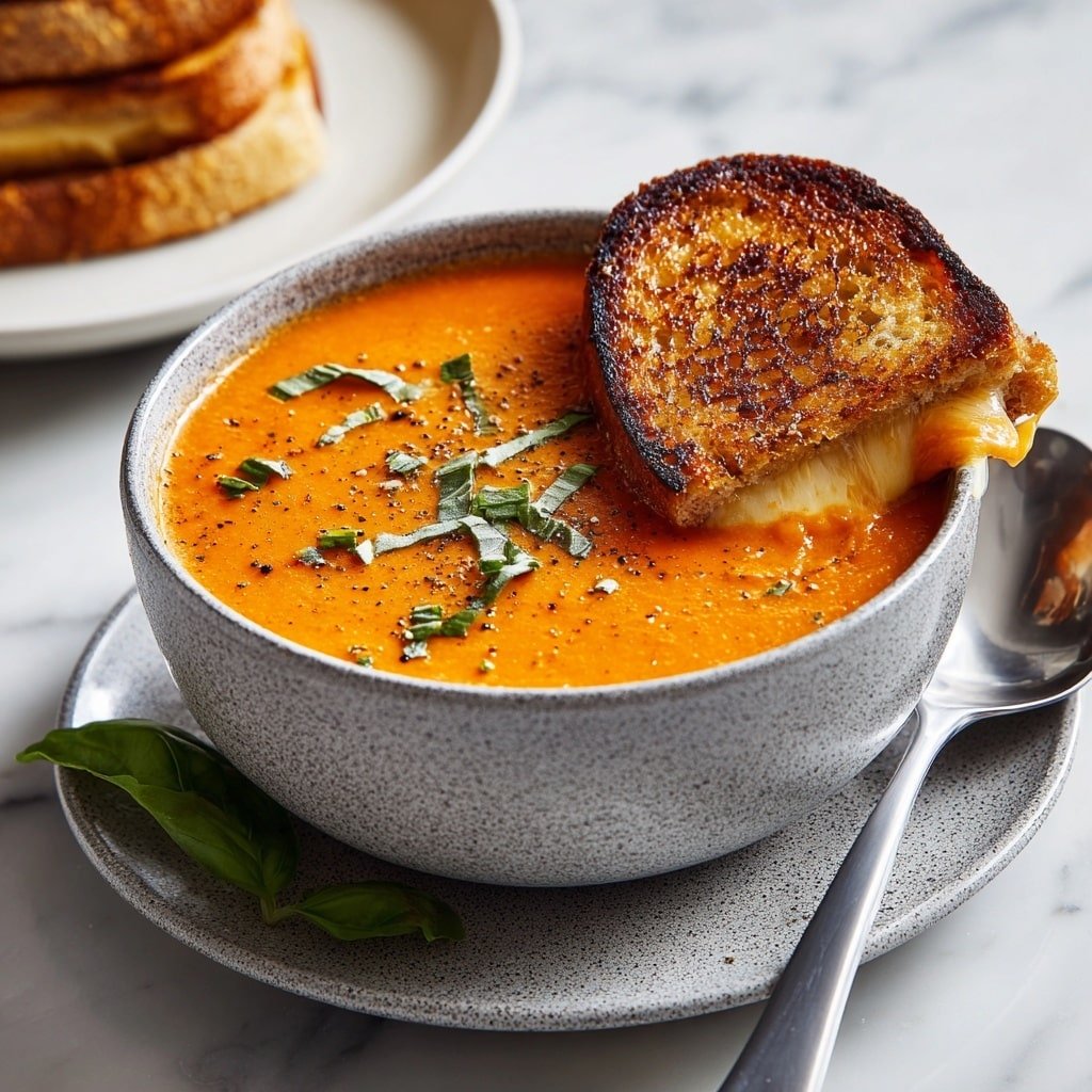Creamy Tomato Soup with Grilled Cheese Sandwiches Recipe - Recipe Image — Creamy Tomato Soup with Grilled Cheese Sandwiches, comforting tomato soup and grilled cheese, easy tomato soup and grilled cheese recipe, best tomato soup and grilled cheese combo, homemade creamy tomato soup with grilled cheese