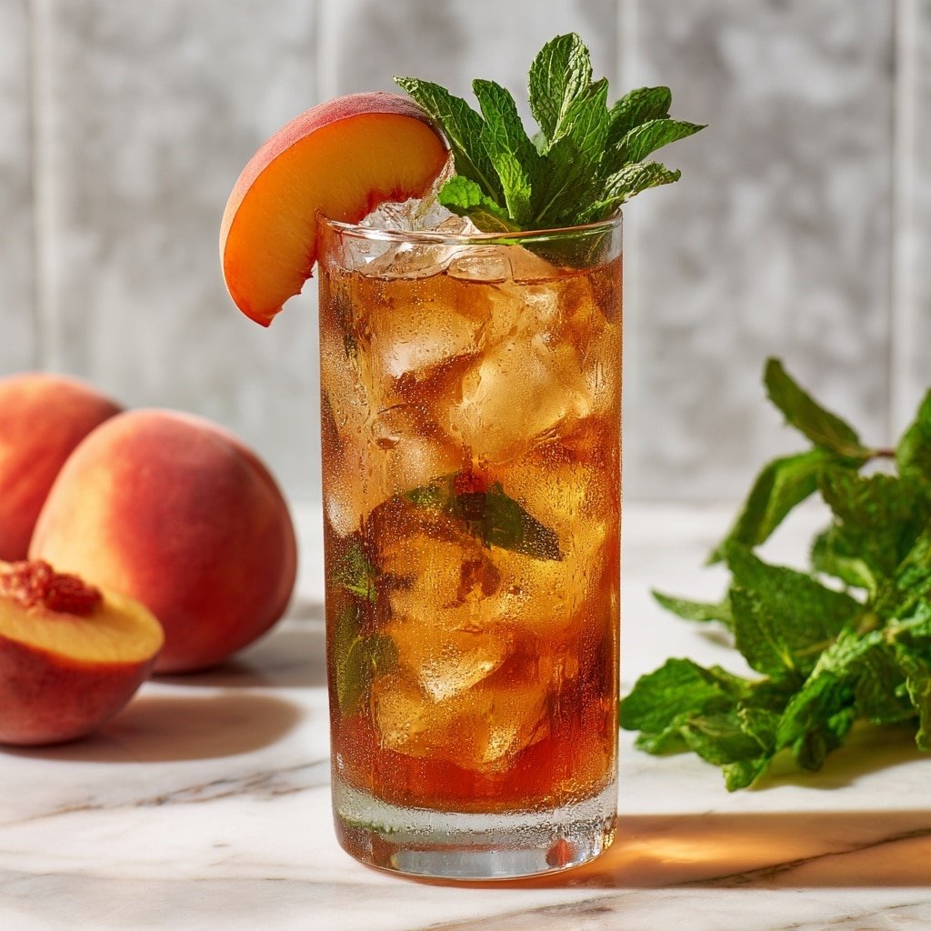 Peach Iced Tea Fizz Recipe - Recipe Image — Peach Iced Tea Fizz, Peach Iced Tea Sparkling Drink, Refreshing Peach Iced Tea, Summer Peach Beverage, Easy Peach Iced Tea Drink