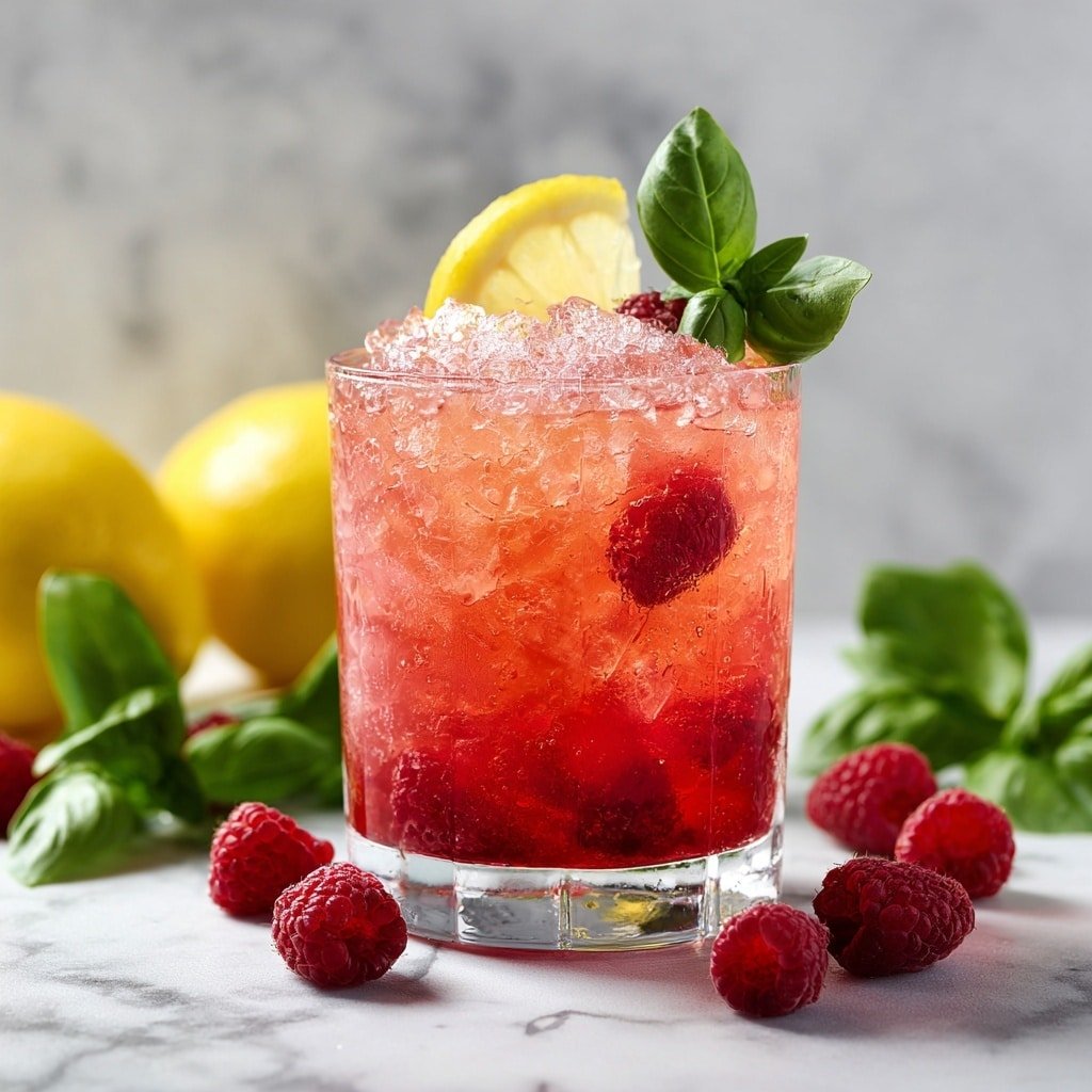 Raspberry Lemon Basil Fizz Recipe - Recipe Image — Raspberry Lemon Basil Fizz, refreshing berry lemon cocktail, summer sparkling drink, easy fruit basil beverage, homemade berry basil soda