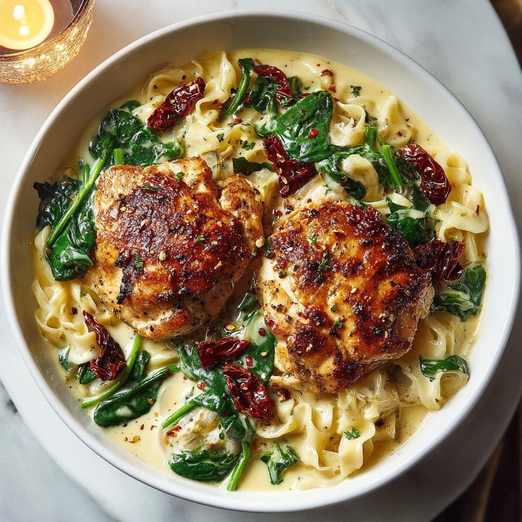 Creamy Tuscan Chicken Recipe - Recipe Image — Creamy Tuscan Chicken, easy chicken dinner recipes, comforting chicken skillet, Italian-inspired chicken recipe, quick and flavorful chicken dish