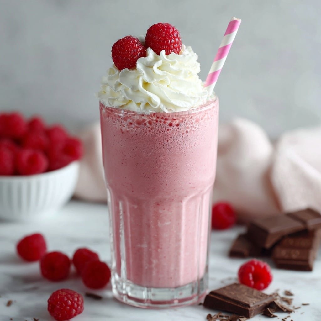 Raspberry White Chocolate Milkshake Recipe - Recipe Image — Raspberry White Chocolate Milkshake, Raspberry White Chocolate Milkshake Recipe, Easy Raspberry Milkshake, Best White Chocolate Milkshake, Frozen Raspberry Shake