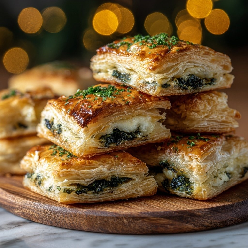 Spinach Feta Puffs Recipe - Recipe Image — Spinach Feta Puffs, Spinach Feta Puffs recipe, savory puff pastry bites, easy spinach feta appetizers, flaky cheese puff snacks