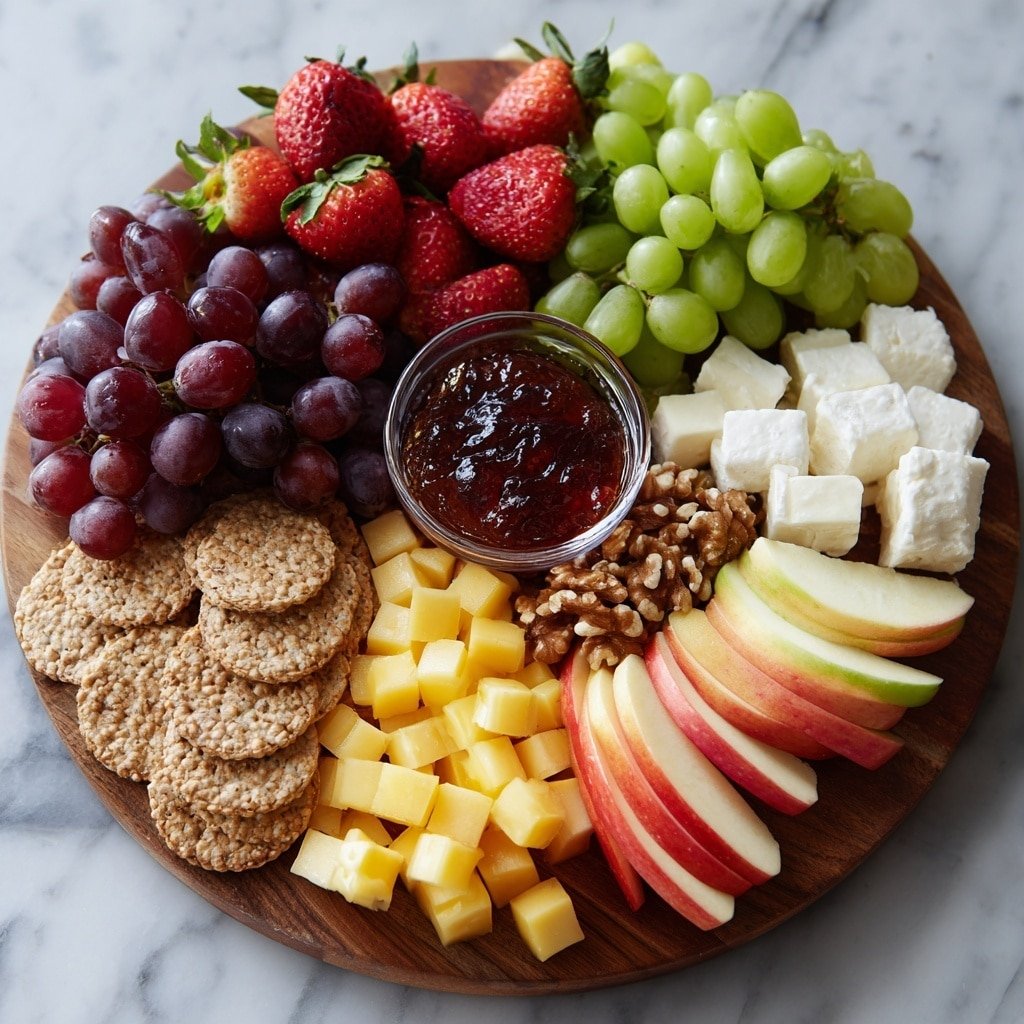 Fruit and Cheese Platter Recipe - Recipe Image — Fruit and Cheese Platter, easy fruit and cheese board, party cheese platter idea, appetizer cheese and fruit serving, gourmet fruit cheese platter