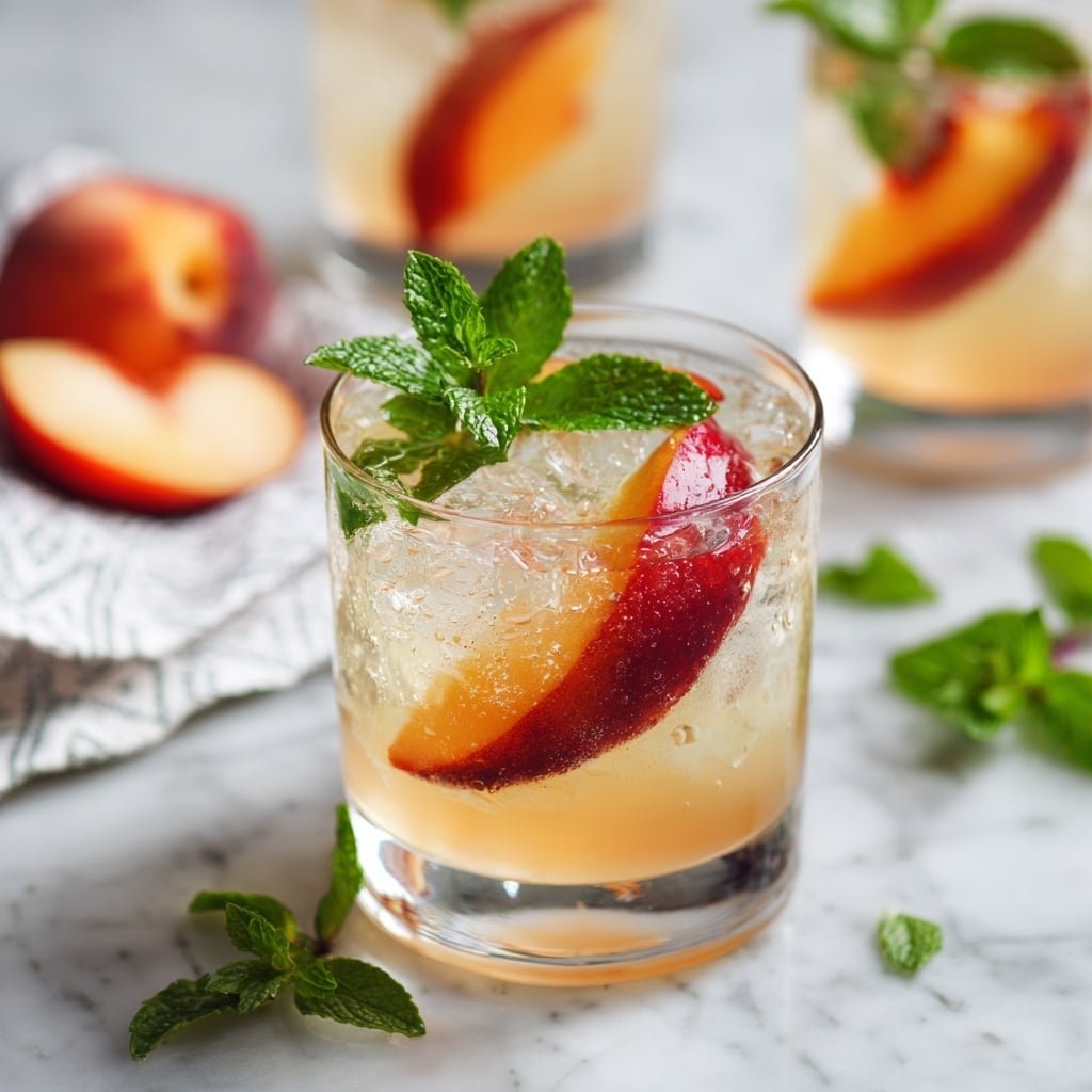 Ginger Peach Sparkler Recipe - Recipe Image — Ginger Peach Sparkler, refreshing peach cocktail, summer sparkling drink, easy fruit mocktail, ginger peach beverage